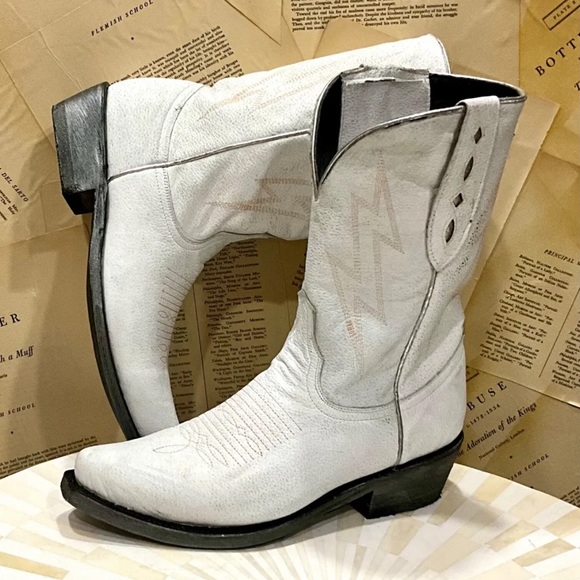 Free People Mexicana Lightning Strikes Western Boot White Distressed - Picture 1 of 11